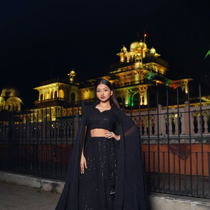 Black Gergotte Tone-to-tone embroidered sequins lehenga set for women