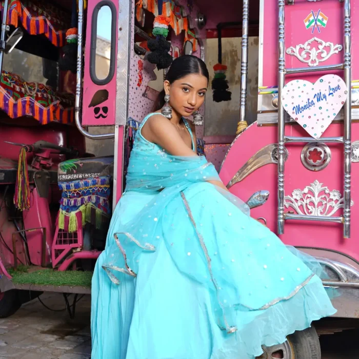 Ocean blue multi sequence lehenga set