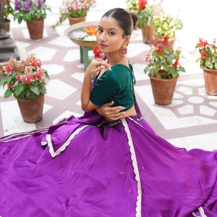 Purple silk gota work lehenga set with boarder duppata