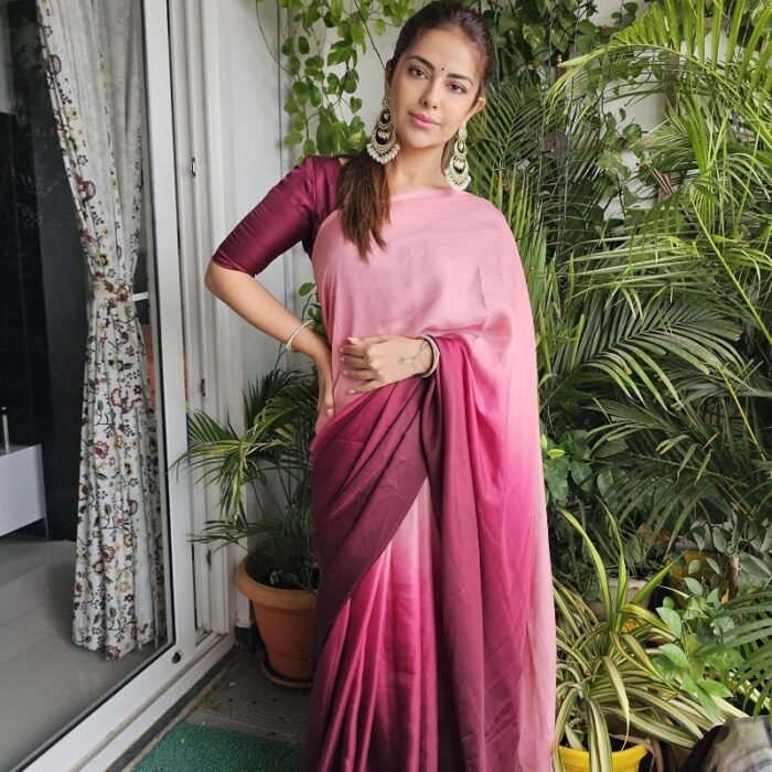 Maroon pink dual shade Saree With Blouse