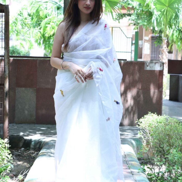 Chandani white bird saree with blouse
