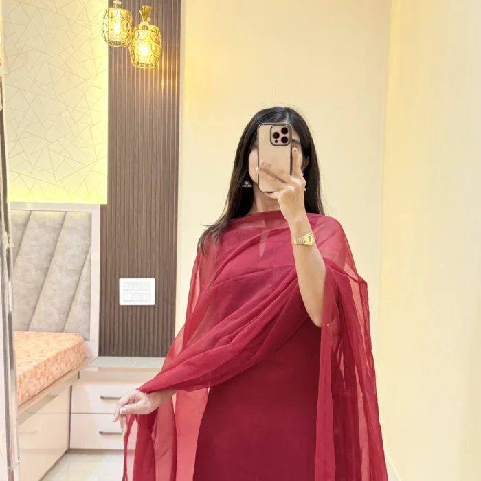 Royal Maroon Silk Suit with Duppata