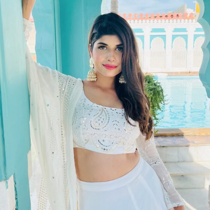 Bridesmaids white embellished thread mirror sequin work Gergotte lehenga