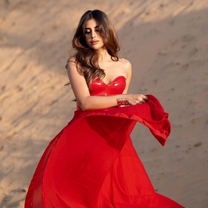 Red bridal lehenga set with shawl and veil