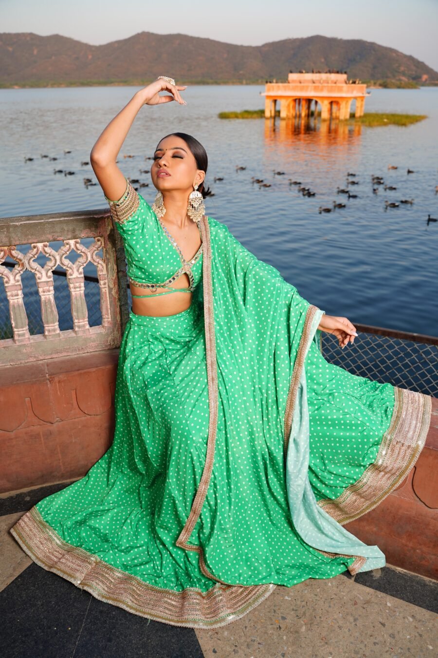 Printed bandhani lehenga set & silk satin saree with embroidery blouse