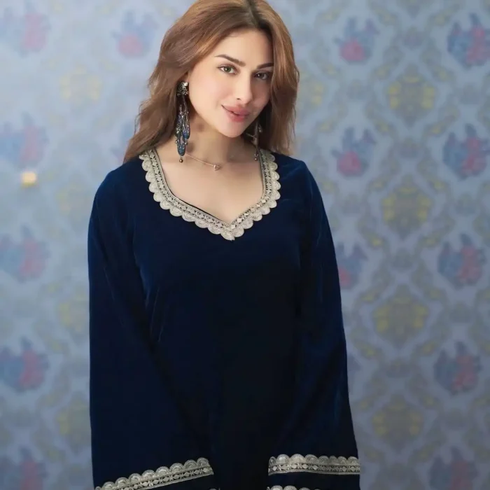 Mahira sharma Nevi blue velvet suit