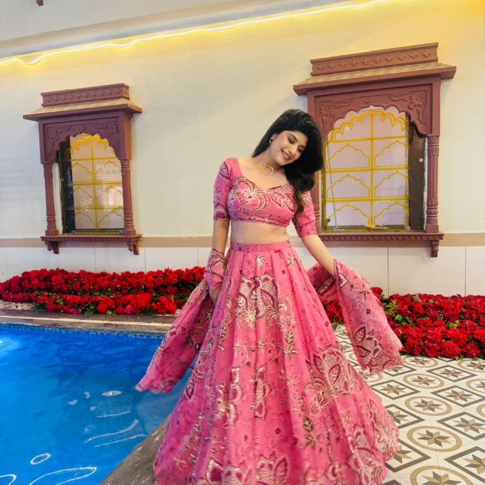 Rose Pink Embroidered Lehenga Set with Dupatta