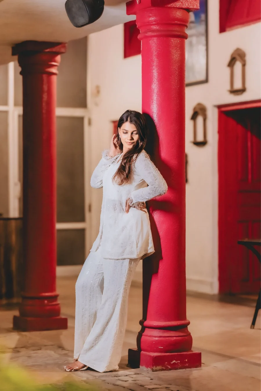 White cut dana embroidered co-ord set