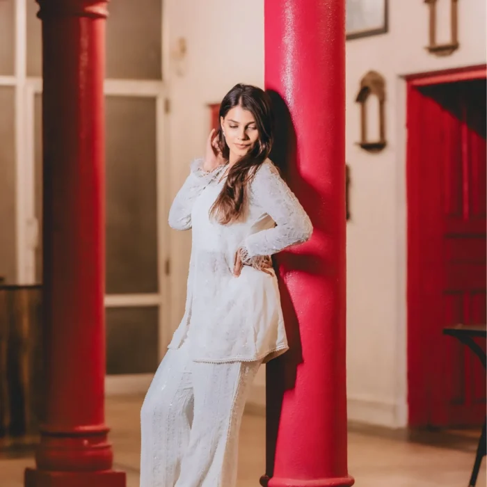 White cut dana embroidered co-ord set