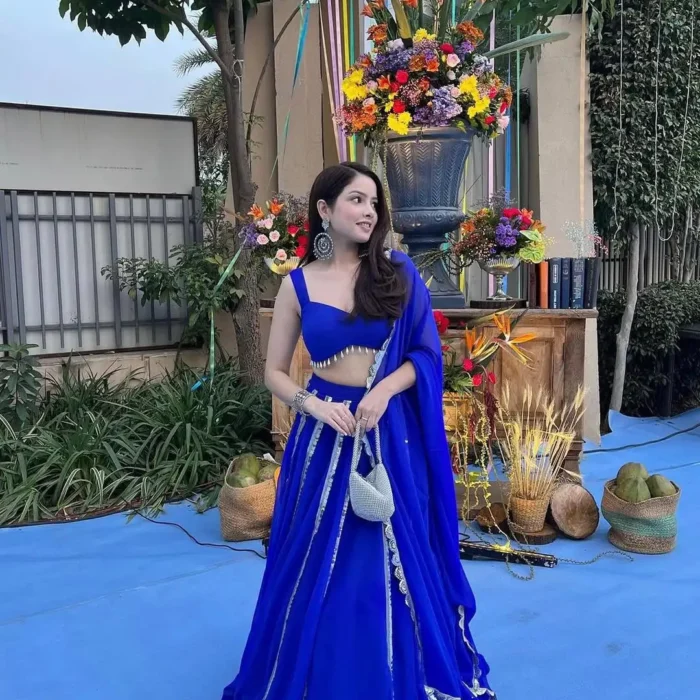 Blue Gergotte mirror lehenga with Duppata