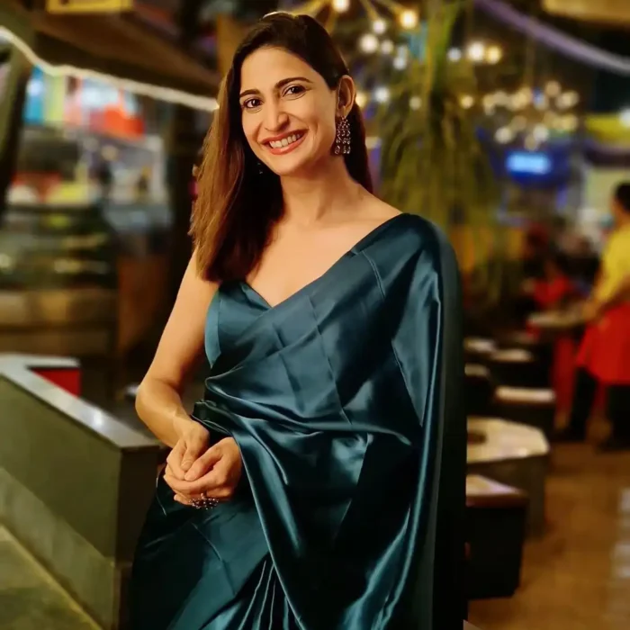 Teal blue Satin Saree With  Blouse
