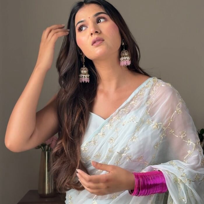 blue gotta pati saree with blouse