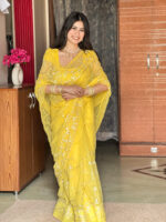Yellow Chiffon Gotta Patti Saree with Blouse | Handcrafted Festive Wear