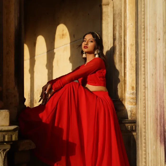 Red Lehenga With georgette Blouse & duppata