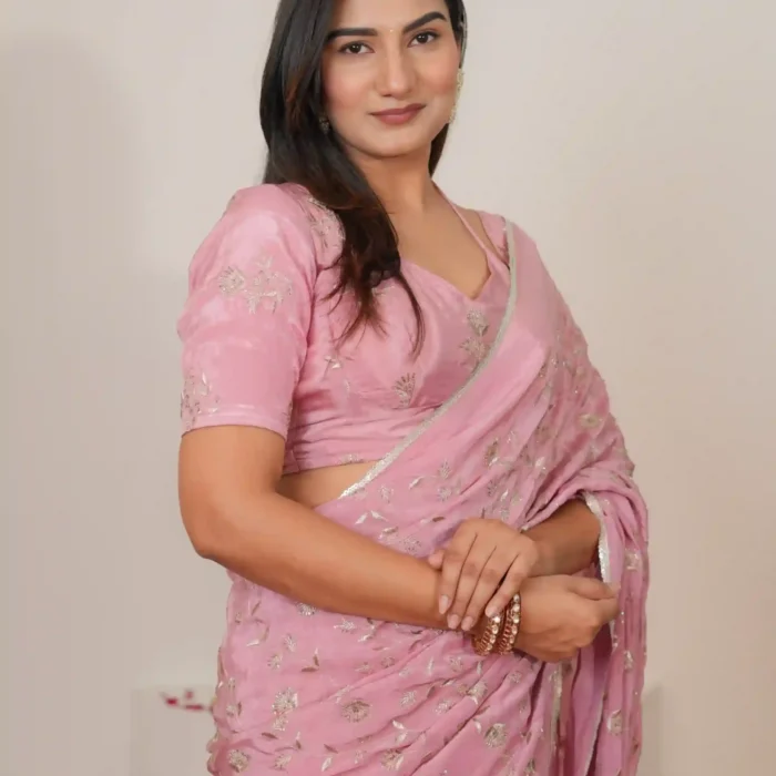 Blush pink Crepe silk Saree with blouse