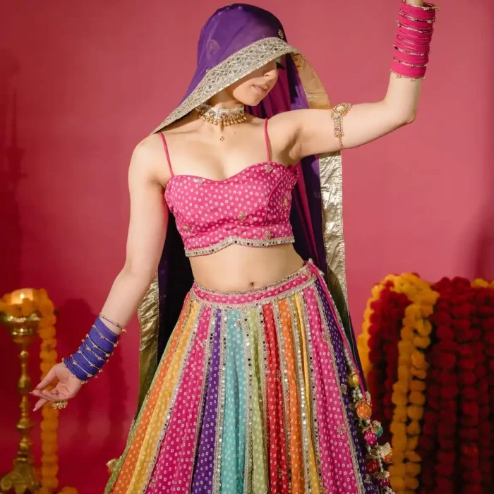Multi-Color Bandhani Contrast Dupatta lehenga set