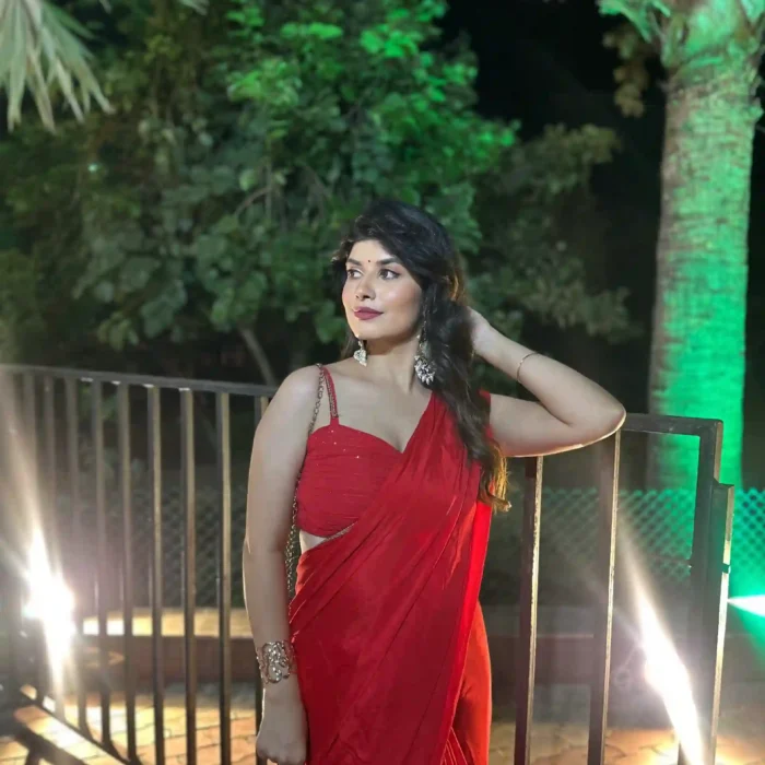 Classic Red Saree with Cutdana Border & Crochet Blouse