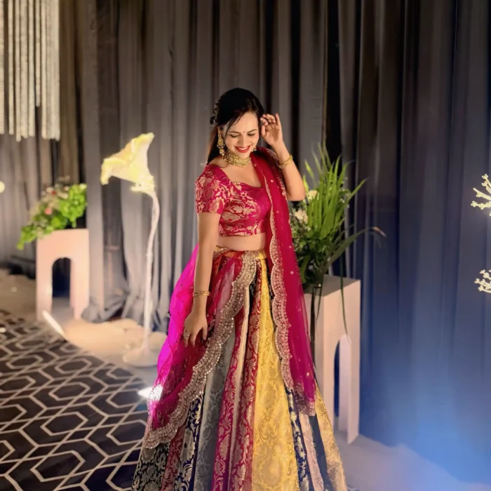 Multicolor Banarasi Brocade Silk Lehenga With Dupatta