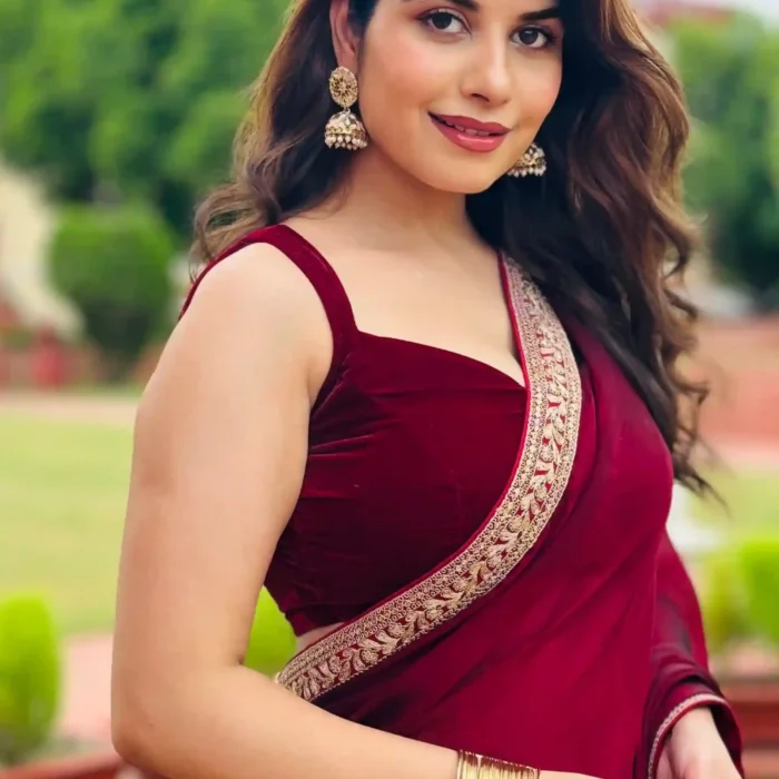 Maroon silk saree with blouse