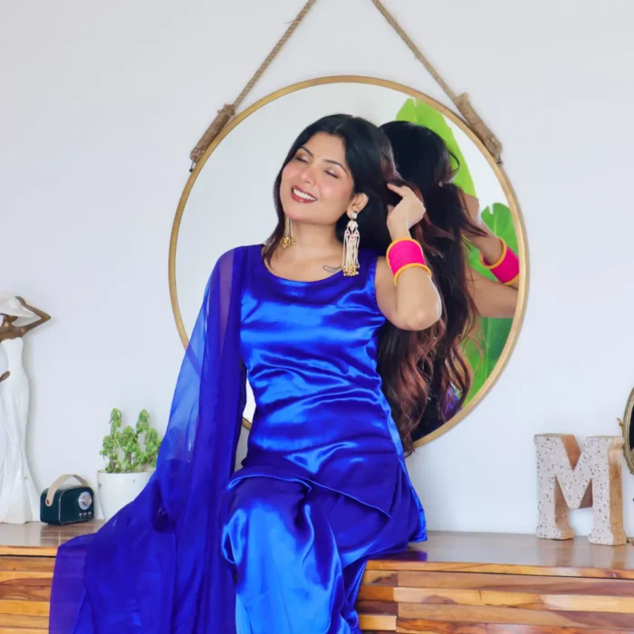 Silk farshi salwar with short kurta & organza Duppata