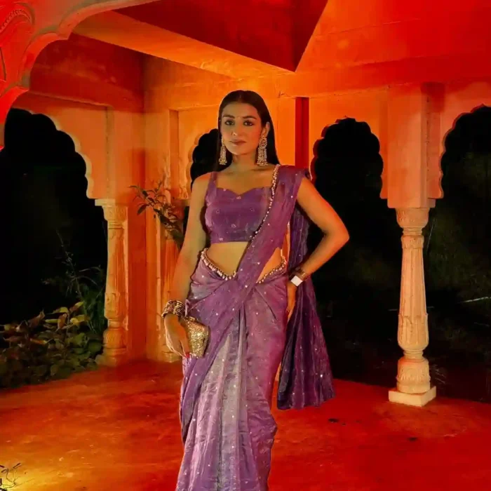 Purple Tissue, Silk Embroidery mukesh Saree With Blouse Piece