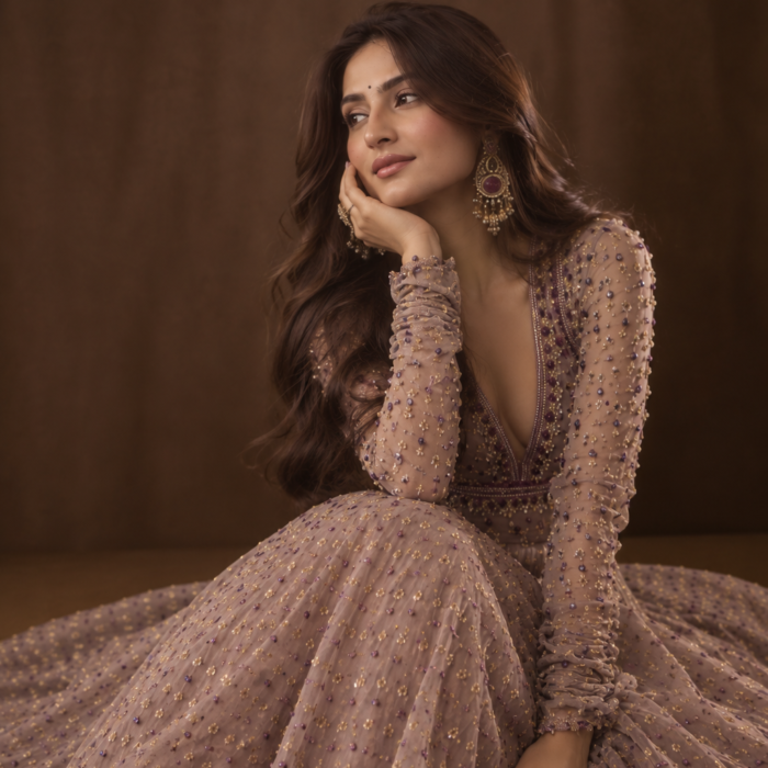 Laevachi Platinum Hand Embroidered Anarkali With Dupatta